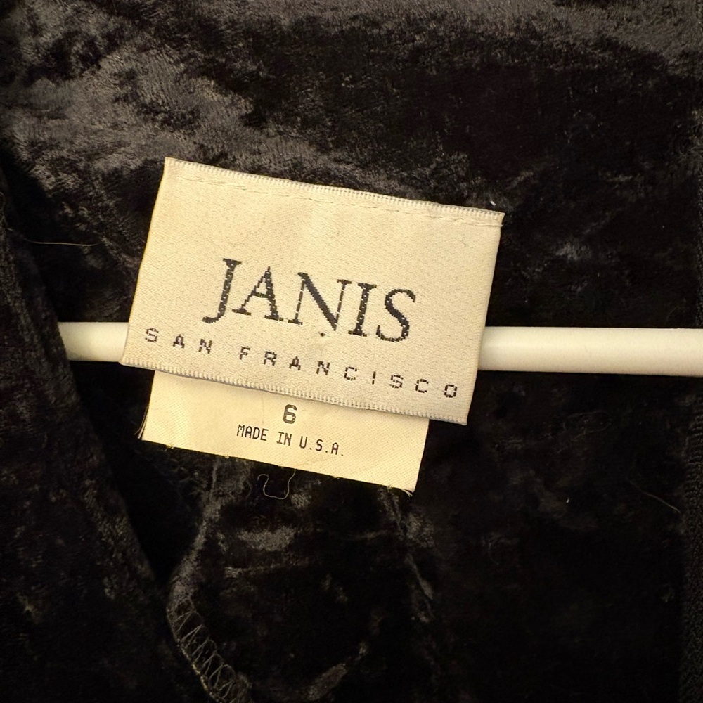 VTG 90s Janis San Francisco black crushed velvet empire waist long sleeve midi 6 - Picture 4 of 5